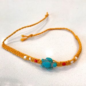 Orange braided bracelet with beads, 12”